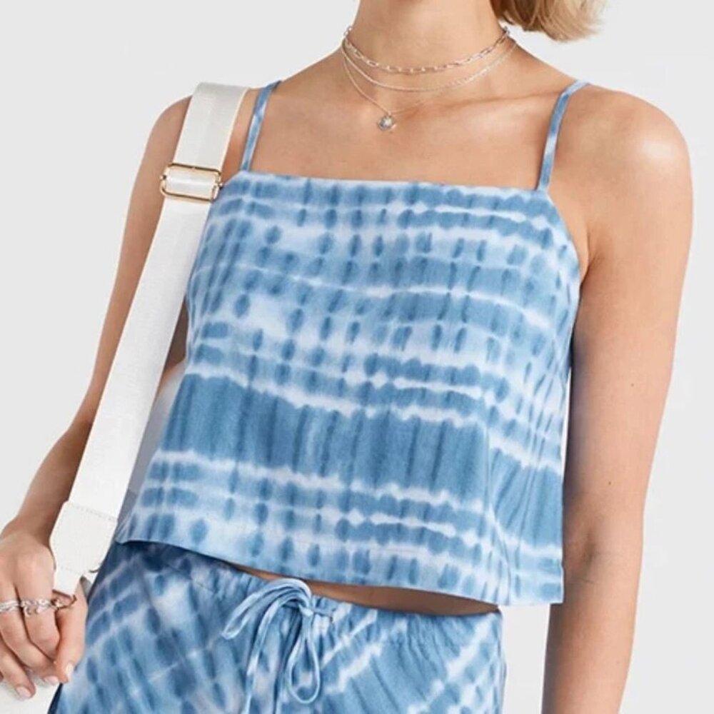 Sportsgirl Linen‎ Blend Tie-Dye Crop Cami Top Blue Size 4